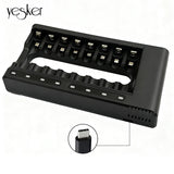 Yesker Rechargeable Batteries with Charger, 8-Bay Battery Charger with LED Status Lights, Type-C Powered