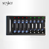Yesker Rechargeable Batteries with Charger, 8-Bay Battery Charger with LED Status Lights, Type-C Powered